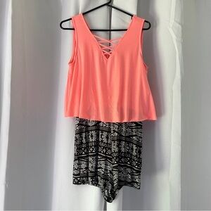 Rue21 Soft Romper Tank Women’s Size Small Peach Black White Aztec Stretch